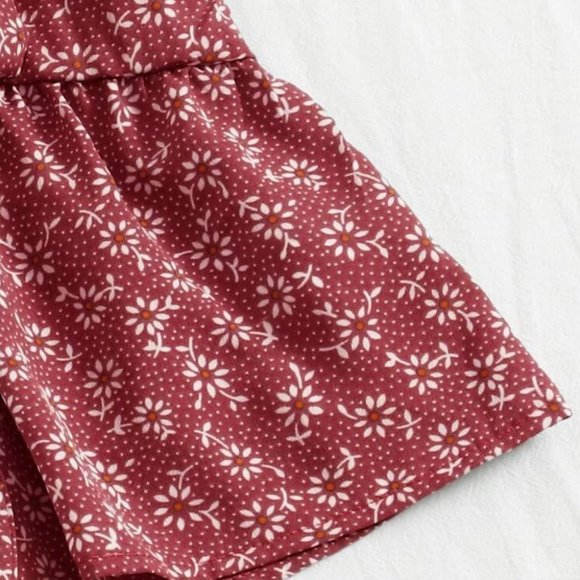 Boho Floral print front tie babydoll peplum crop top ROSE RED - Picture 5 of 8